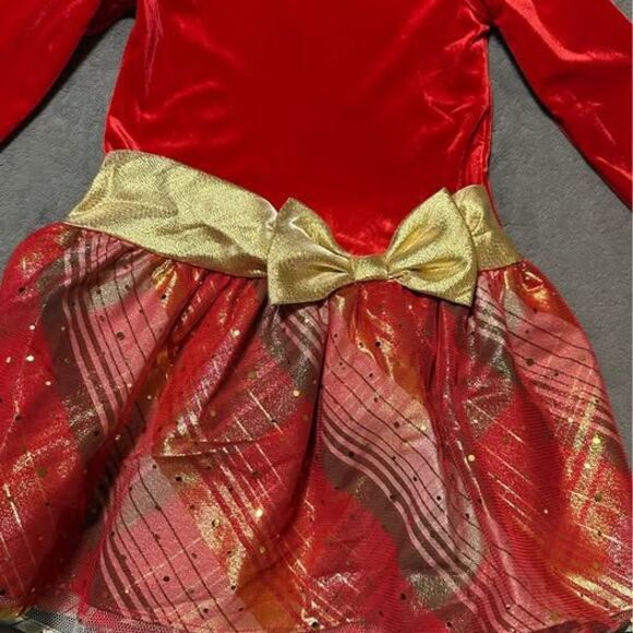 Bonnie Jean Girls Red Velvet Plaid Tulle Drop Waist Christmas Holiday Dress - Picture 3 of 7